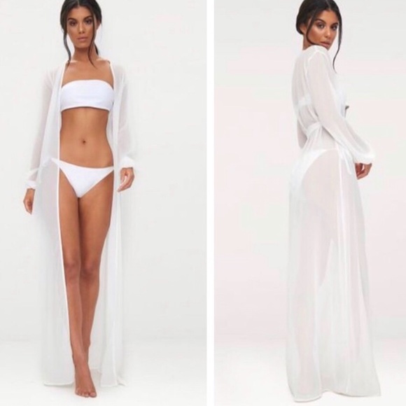 PrettyLittleThing Other - White Pretty Little Thing maxi beach kimono